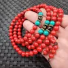 Strand Natural Red Turquoise Bracelet 108 Pcs Rough Stone For Men And Women Tibetan Ethnic Style