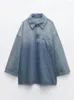 Casual Dresses Blue Denim Dress 2024 Autumn Style Retro Lapel Long Sleeve Loose Skirt For Women With Patch Pockets On The Chest.