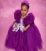 2021 Violet Dentelle Cristaux Robes De Fille De Fleur Robe De Bal Tulle Élégant Lilttle Enfants Anniversaire Pageant Robes De Mariage 5924583