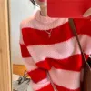 Pullovers Candy Color Knitted Striped Sweater Women O Neck Long Sleeve Korean Sweet Pullover Jumpers Female Sueter Mujer Lazy Style