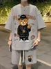 Erkek Trailtsits 2024 Summer Man Trailsuit Cartoon Street Giyim Hip Hop Gündelik Kısa Takım Serin Ayı Baskılı Waffle T Shirt Şortlar 2