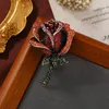 Brooches Morkopela Shiny Rhinestone Rose Brooch Ladies Clothes Flower Romantic Red Blue Pink Jewelry Pin Women Scarf Accessories