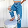 Damen Jeans Cyber Y2k Vintage Hohllochkette Gerade Jeans Frauen Herbst Hohe Taille Lose Denim Lange Hosen Lässige Streetwear 90er Jahre Hose 240304