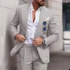 Abiti da uomo Lino di alta qualità da sposa Uomo Slim Fit Giacca di lusso Pantaloni 2 pezzi Set monopetto Lino Trajes Elegante Para Hombre