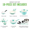 Batterie de cuisine Soft Grip Céramique saine antiadhésive 16 pièces casseroles et poêles à frire ensemble sans PFAS lavable au lave-vaisselle Turquoise