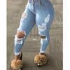 Women's Jeans Jeans For Fashion Broken Hole Washed Denim Leggings Long Spring Trousers Plus Size 240304