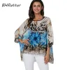 Chemisier BHflutter femmes hauts et chemisiers grande taille 2019 nouveau style chauve-souris décontracté chemisier d'été imprimé floral Boho kimono chemises en mousseline de soie