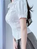 Рубашка Zoki в консервативном стиле Jk, женская тонкая белая рубашка, сексуальные плиссированные повседневные топы с пышными рукавами, летние японские элегантные студенческие блузки на пуговицах