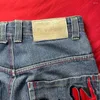 Jeans pour femmes American Retro Street Fashion Hip Hop Skull Texte imprimé taille haute pour hommes Y2K Baggy Pantalon à jambes larges Femmes Bleu
