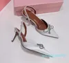 Mode Femmes Sandales Pompes Cristal Double Noeud Embelli Italie Populaire Satin Bouts Pointus Élastique Slingback Sangle Designer Sandale Talons Hauts Boîte