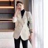 Mode Double boutonnage Tweed Blazer manteau femmes français à manches longues blanc vêtements d'extérieur bureau dame élégant gland Patchwork veste 230226