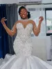 South African Arabic Mermaid Wedding Dresses Aso Ebi Beadings Sequins Lace Appliques Ruched Plus Size Bridal Gowns Long Sleeves Vestidos De Boda