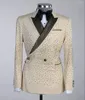 Costumes pour hommes Sparkly 2 pièces Blazer un bouton hommes smoking perles cristaux haute couture fête porter bal mariage marié plus taille personnalisée