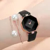 Armbandsur vita enkla kvinnor klockor geometri kristallläder oregelbundet kvarts klockklänning damer strass gåvor klocka reloj