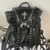 MBTI Goth Y2k Zaini per donna Nero Punk Rivetto Catena Studenti scolastici Borsa in pelle Pu Cross Skeleton Moda Zaini femminili 240223