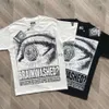 2024SS T-shirts pour hommes Hellstar T-shirt Grands yeux Lettre imprimée à la main High Street Col rond Couple ample Noir et blanc Haut à manches courtes