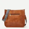 Leopard Breiten Riemen Frauen Umhängetasche Große Kapazität PU Leder Schulter Messenger Taschen für Weibliche Handtaschen Designer Bolsa Brow 240229