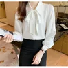 Women's Blouses Autumn Ladies Elegant Full Sleeve Office Women Shirts Tops Single Breasted Blusas Bow Solid Loose Casual Shirt for