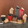 500pcs 7 OZ Three layer Thickening Ripple Corrugated Paper Cups, Disposable Hot&Cold Beverage Paper Cups for Water Juice or Tea, Perfect for Office Party Home Travel