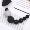 Pendant Necklaces Black Flower Beaded Necklace For Women Girl Adjustable Link Sweater Chain Fashion Trendy Jewelry