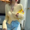 Cardigans Sexy Vneck Button Up Knit Tops Women Spring Autumn Long Sleeve Thin Sweater Cardigan Black White Purple Yellow Green Crop Top