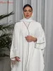 Etniska kläder S-XL Fashion Line Overdimensionerade Abayas med Belt Djellaba Muslimsk klänning Dubai i full längd Abaya Turkiet Islam Robe WY1518