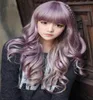 WoodFestival longue perruque bouclée violet ondulé perruques résistance à la chaleur cheveux synthétiques belle pleine frange tresse cosplay perruque femmes 4169332