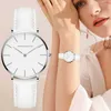 Hannah Martin Orologio da donna casual con cinturino in pelle Orologi da donna impermeabili Orologio da polso al quarzo argento Relogio Feminino bianco 210218o