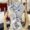 Designer Sergé Véritable Foulards En Soie De Luxe Marque Lettre Impression Motif De Fleurs Noir Blanc Foulard Carré Femmes Été Plage Bandeau Accessoires