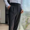 British Style Autumn Solid High Waist Trousers Men Formal Pants High Quality Slim Fit Business Casual Suit Pants Hommes 240219