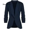 Blazers Office Lady Blazers Coat Solid Long Sleeves Cardigan Button Casual Suit Navy Draped Slim Cotton Women Blazer Jacket