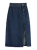 Seoulish Womens Midi denim kjolar vår sommarsida split hög wasit jeans kjol rak kvinnlig aline penna 240227