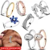 حلقات الكتلة 925 Sterling Silver Women's Fluy Diamond Shining Pear Blossom Logo Ring Festival Fashion Diy Charm Jewelry