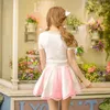 Women's Blouses Princess Sweet Lolita Shirt And Skirt Set Candy Rain Design Summer Soft Sister Embroidery Chiffon Suit C16AB6063