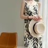 Casual Dresses Charm Bamboo Leaf Round Neck Solid Women's Spring/Summer Korean Edition Hanging Strap High End Blus