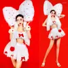 Stage Wear Big Bow Headwear White Fur Top Skirt Christmas Jazz Dancer Costume Nightclub Dj Party Outfit Rave Clothes XS7445