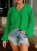 Kadınlar Blouses Kadınlar vonda 2024 Moda Gömlek Partisi Uzun Kollu Düğmeler Katı Vintage Tunik Üstler V Yastık Gündelik Gevşek Blusas Feminas