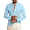 Männer Casual Hemden Männlich Baumwolle Leinen Sommer Einfarbig Henley Hemd Knopf Bluse Langarm Stehkragen Top Y2k kleidung