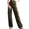 Frauenhose Frauen Fracht stilvolle hohe Taille Multi -Taschen -Beinhosen in fester Farbe Streetwear für a