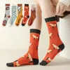 Chaussettes en coton pour femmes, 1 paire, à la mode, Art élégant, Orange, jaune, cheval, Lion, longues, Style éthique, robe Sox, cadeau d'été