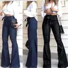 Women's Jeans Waist Jeans Fashion Solid Denim Flare Pants Street Hot Wide Flare Jeans Female Sexy Ladies Flared Trousers 240304