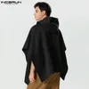 Inderun Men Cloak Płaszcze Solidny kolor przycisku z kapturem Nieregularny wykop ponchos streetwear luźne moda swobodna męska peleryna s-5xl 240304