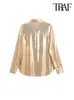 TRAFMetallic Shirts for Women Long Sleeves Front Button Female Blouses Chic Tops Fashion 240301