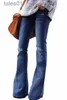 女子ジーンズジーンズ冬のウエストフレアベルボトムデニム女性プラスサイズの女性ワイドレッグパンツ240304