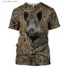 Herren T-Shirts Camouflage Jagd Tiere Wildschwein 3D T-Shirt Sommer Freizeit Herren T-Shirt Mode Straße Damen Pullover Kurzarm Jacke L240304