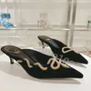 Rene Caovilla Rhinestone Serpentine Winding Black High-Heeled Sandals Anti Velvet Elegant Sexy Fashion Luxury Designer Women's High Heels Bankettparty Shoes