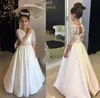 Vintage Lace Long Flower Girl Dress Pärlad golvlängd Aline Half Sleeve First Commonion Dresses For Wedding Gowns6630411