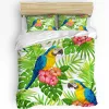 set fiori di pappagalli foglie di pianta tropicale verde 3pcs set da letto per letti a doppia casa tessile copertina di copertura della trapunta