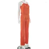 Calças femininas de duas peças K23st269 Gracioso conjunto moderno plissado cor sólida halter top solto terno casual para mulheres