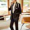 Veste épissé Blazer Casual Pantalon à jambes larges Deux pièces Pantalons élégants pour femmes Ensemble d'été Bureau Business Set Tenues Vêtements 240228